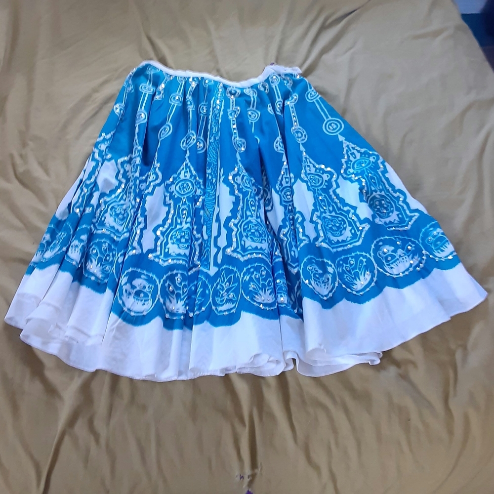 Teal & White Sequins Full Skirt